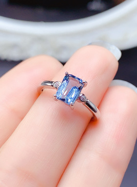 通体s925银戒指空托女百搭长方形3*4mm4*54*65*65*76*8托帕石活口