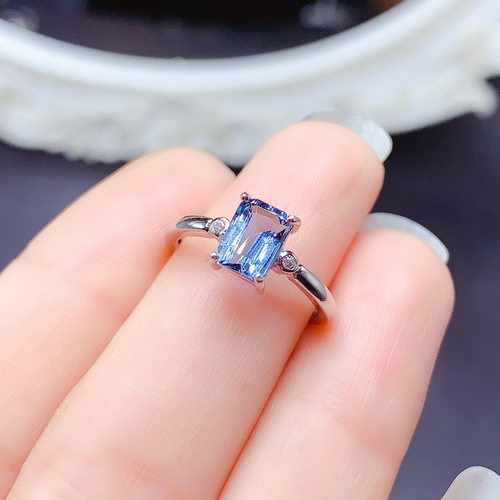 通体s925银戒指空托女百搭长方形3*4mm4*54*65*65*76*8托帕石活口