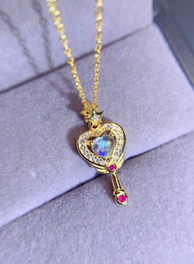 s925银饰吊坠空托心形5*5mm仙女魔法棒动漫美少女坠礼物镶月光石