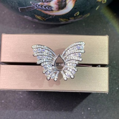 女s925银蝴蝶款活圈戒托女