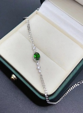 s925银镀18K金手链空托椭圆4*6 精工厚重款未镶嵌透辉石托帕石