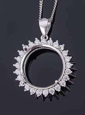 s925银吊坠空托经典戴妃款圆形6x6 8x8 10x10 12x12 15x15mm银托