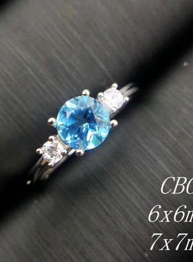 s925银戒指空托 简约戒托 6x6 7x7mm圆形戒托 代镶嵌托帕石水晶