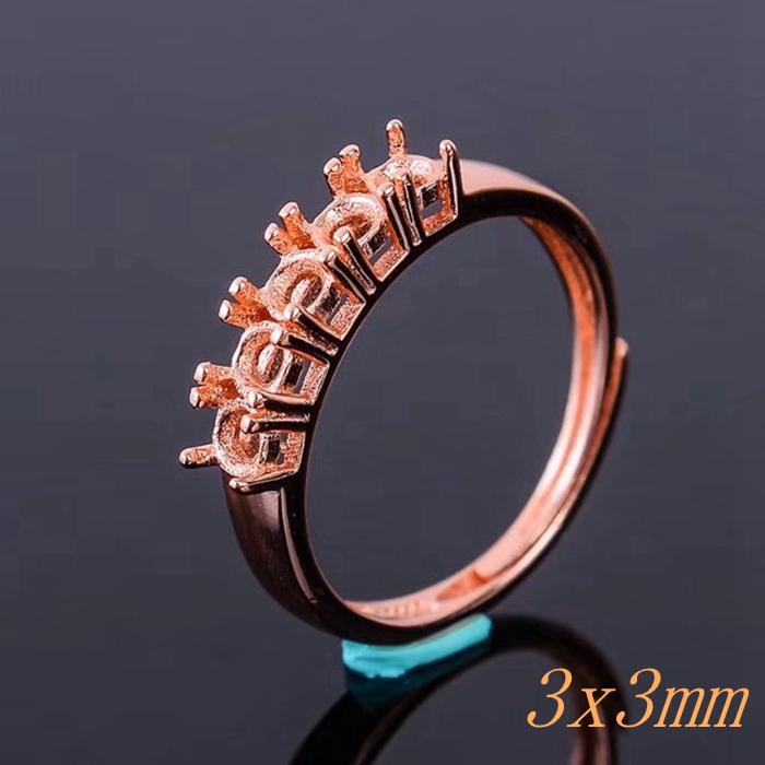 925银戒指空托时尚3x3碧玺圆形