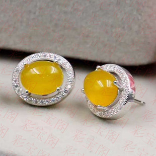 热卖s925银饰小围锆耳钉空托镶嵌彩宝翡翠等4x6mm-8x10mm多尺寸