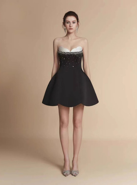 现货越南小众设计重工钉珠吊带短裙新款气质名媛宴会连衣裙50141