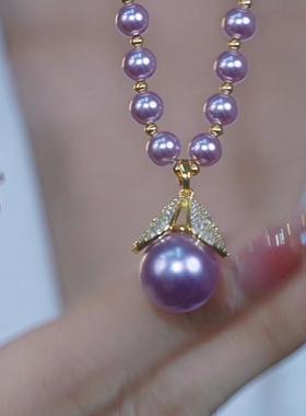 紫色珠珠项链女气质轻奢小众