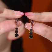 复古灰钻三颗水滴耳扣耳环女短款 简约设计感小款 耳坠防过敏耳饰潮