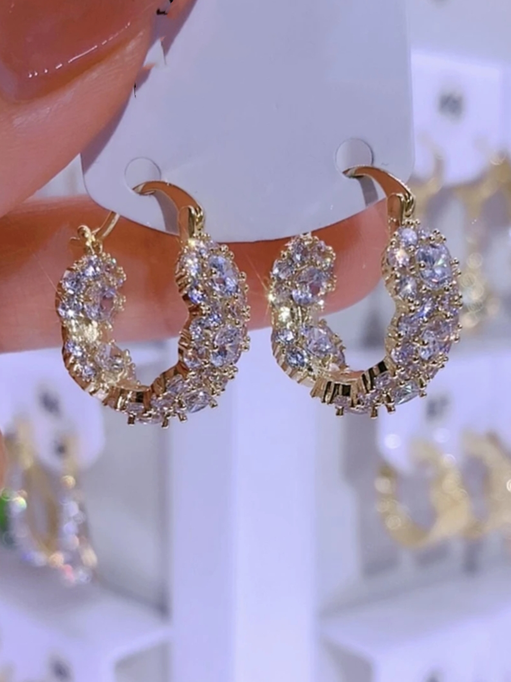 高级感闪亮锆石小耳圈耳扣耳环女