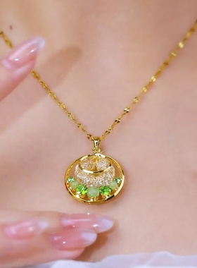 法式绿色镶钻网状气质锁骨链项链