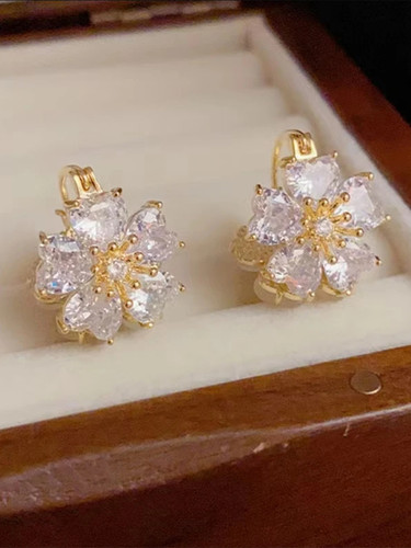 高级感锆石花耳扣耳环双面猫眼石