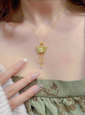 短款古法金色蝴蝶流苏百搭配饰