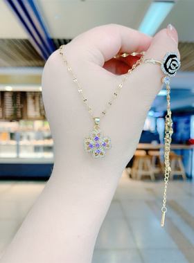 可旋转紫色幸运四叶花女短款项链