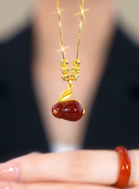 金色转运珠红色月兔项链女小兔子