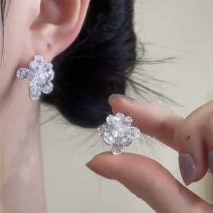 溫柔輕奢風銀色鋯石耳釘耳環女少女感精致耳飾超仙日韓甜美飾品潮