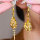 大气款 金色网状镶钻水滴耳线耳环女设计感秋冬网红百搭耳饰防过敏