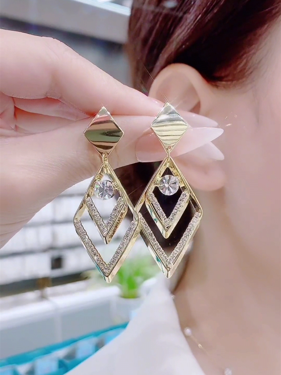 高端大气菱形耳环女网红百搭耳饰
