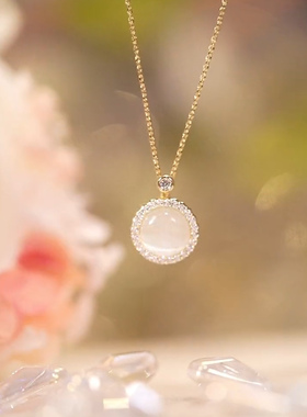 圆形猫眼石项链女短款网红百搭