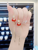 红色招财钱袋耳线女中国风设计感网红百搭耳饰2022年新款 耳坠高端