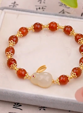 月兔红色珠珠手链女石榴红小兔子