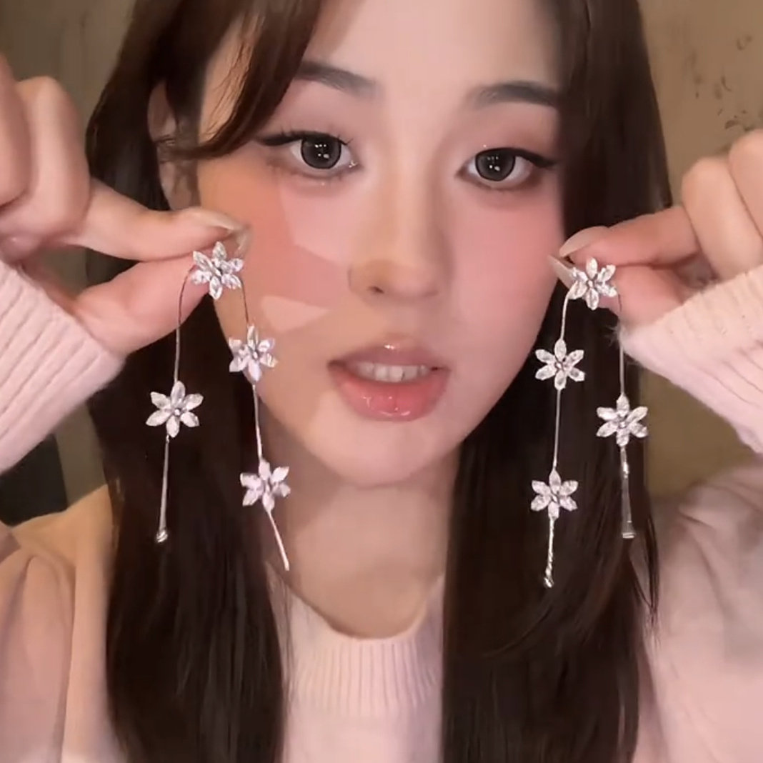 日韩超仙长款分叉锆石花流苏耳钉耳环女2025气质新款设计感配饰潮,饰品/流行首饰/时尚饰品新,耳环,淘宝优惠券,粉丝福利购,淘宝优惠卷