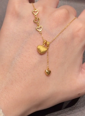 复古金色拉丝小爱心桃心锁骨链项链女气质设计感日韩甜美配饰潮