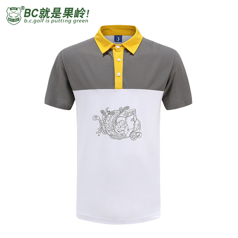 BCGOLF高尔夫男款短袖T恤男式夏季套头POLO衫男服装上衣灰黄拼色