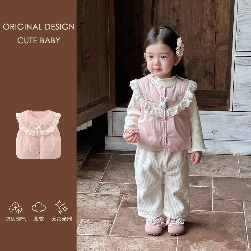婴幼儿秋冬新款宝宝三件套轻薄羽绒马甲羽绒衣服90白鸭绒马夹