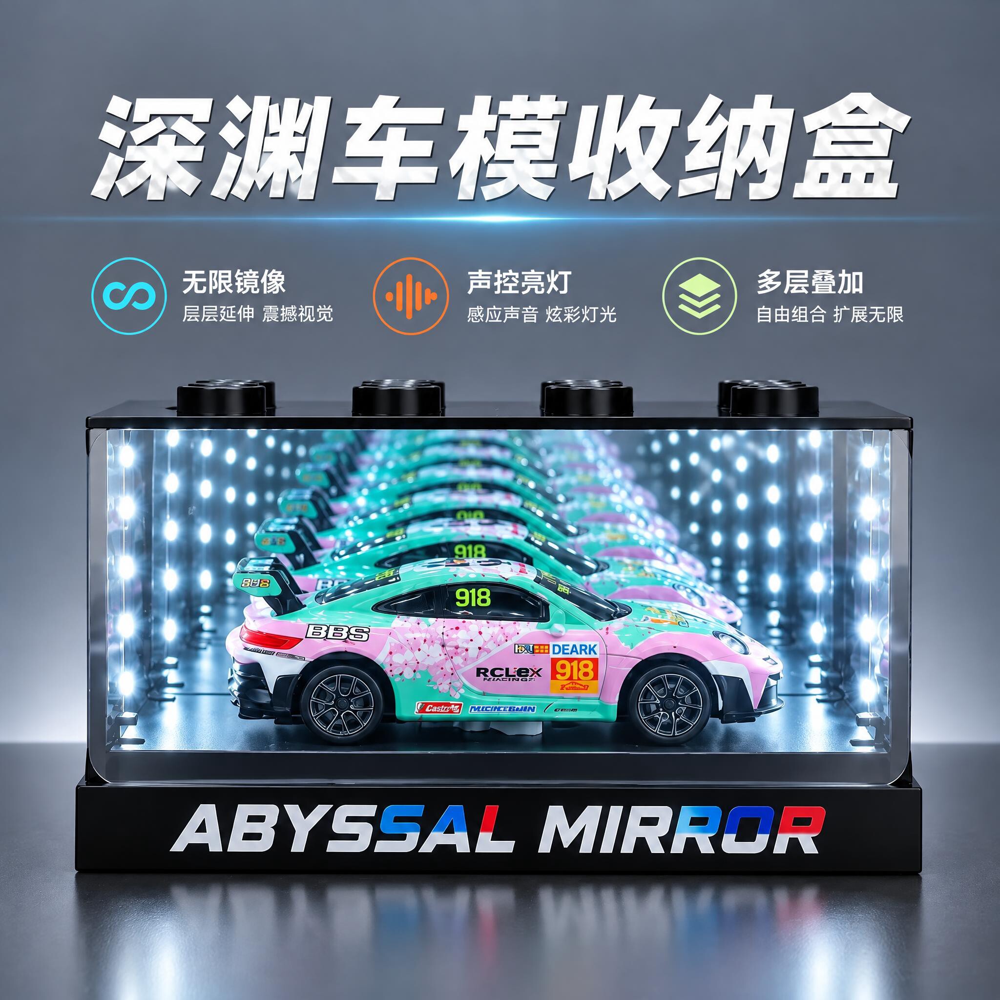创意车模展示盒桌面1:64模型车库深渊千层镜手办摆件收纳盒礼物