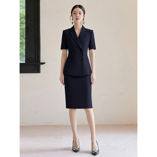 AD短袖西装套装女夏季面试正装前台接待工装金店珠宝店工作服