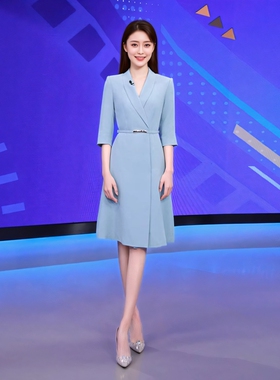AD轻奢主持人艺考公务员教师演讲夏秋连衣裙正式场合西装裙a字裙