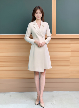 AD主持面试艺考播音通勤职业西装连衣裙春夏2025正装演讲工作服