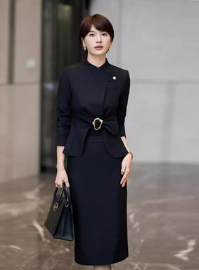 AD黑色职业装穿搭高级感小香风黑色收腰修身外套套装裙女