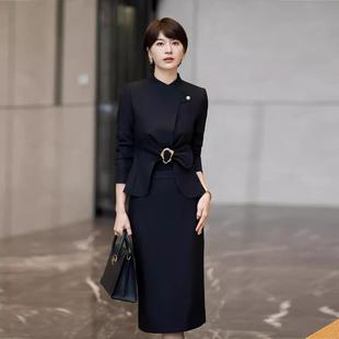 AD黑色职业装穿搭高级感小香风黑色收腰修身外套套装裙女