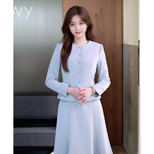 连衣裙套装 AD时尚 大方蓝色长袖 西装 气质女神范主持演讲比赛职业装