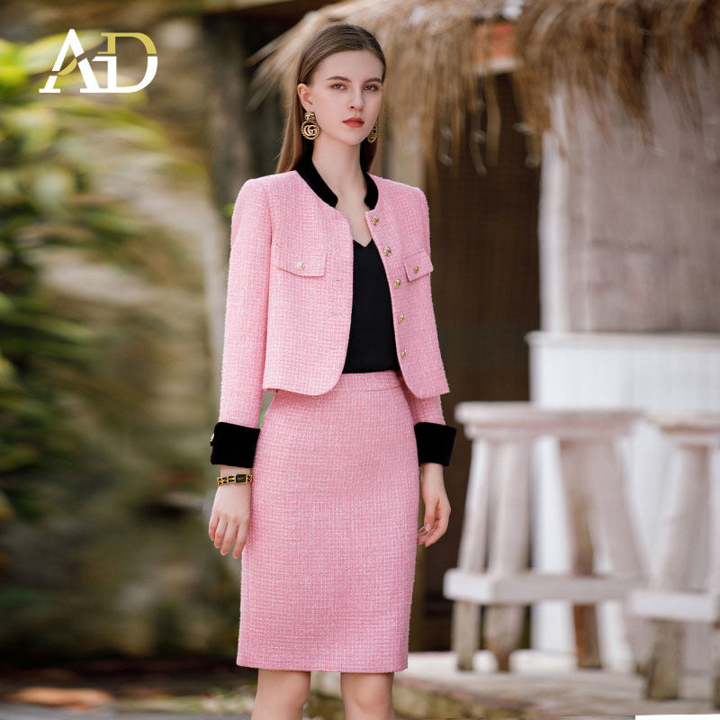 AD小香风套装女2024秋装新款西装外套粉色粗花呢两件套名媛正装裙,女装/女士精品,时尚套装,淘宝优惠券,粉丝福利购,淘宝优惠卷