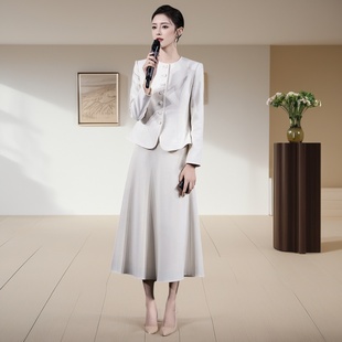 AD春夏面试主持人西装 司仪演讲两件套裙御姐范职业套裙 女显瘦套装