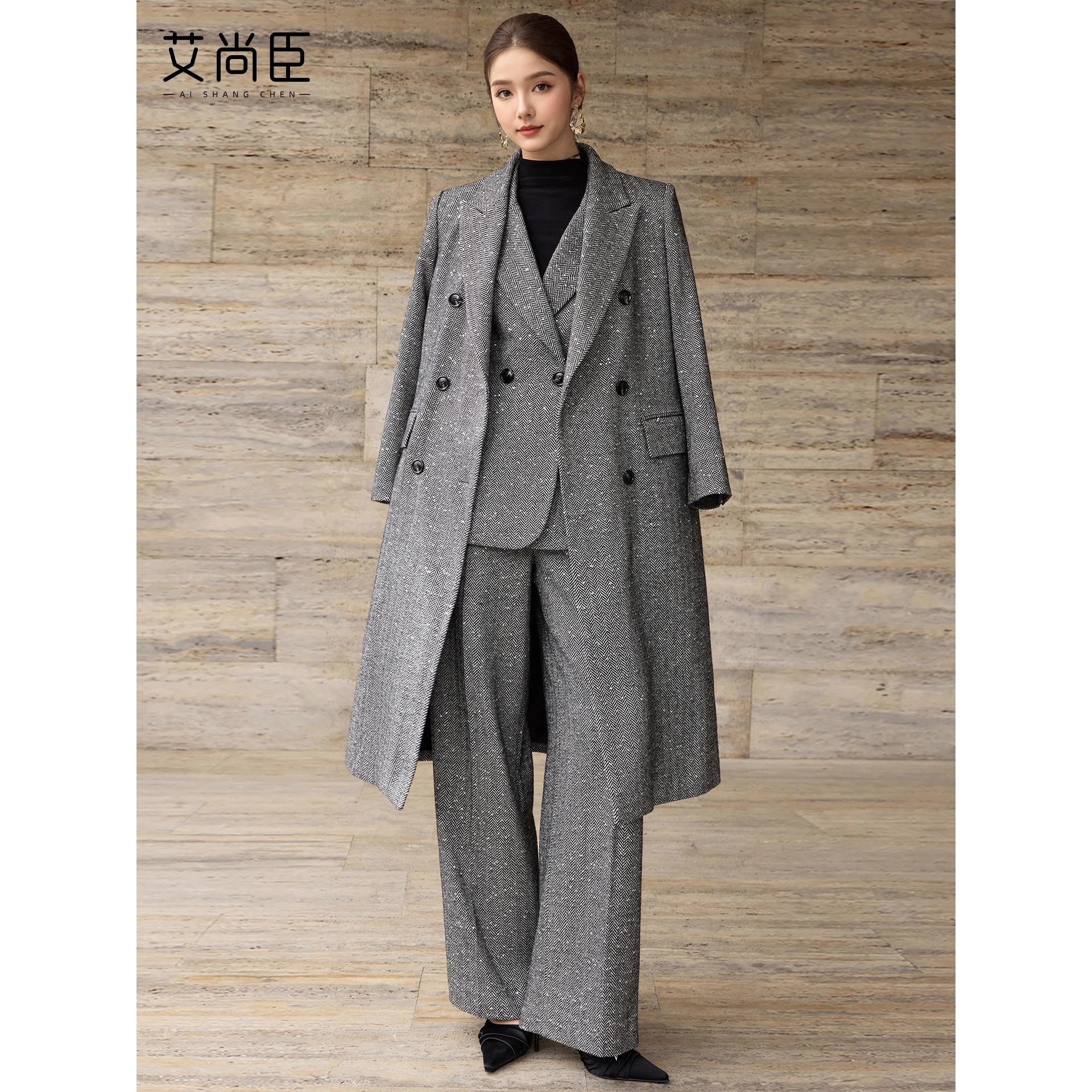 艾尚臣【织梦罗绮】老钱风西装外套女秋冬人字纹羊毛商务职业套装,女装/女士精品,职业女裤套装,淘宝优惠券,粉丝福利购,淘宝优惠卷