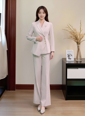 EWY主持人公务员商务西装职业套装女秋杏色高管教师讲解工作服