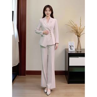 EWY主持人公务员商务西装职业套装女秋杏色高管教师讲解工作服
