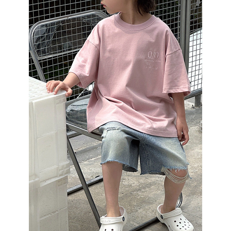 春夏新款童装男女童洋气粉色短袖2024儿童上衣中小童潮流短袖T恤