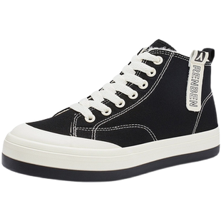 人本高帮加绒帆布鞋2021冬季新款平底系带防滑耐磨舒适保暖棉鞋女