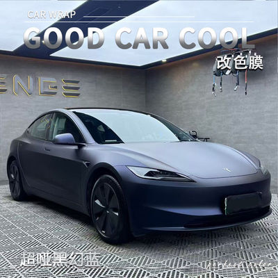 PET超哑黑幻蓝汽车改色膜全车膜