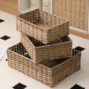 桌面收纳收纳盒家用宿舍茶几杂物钥匙化妆品编织客厅玄关零食