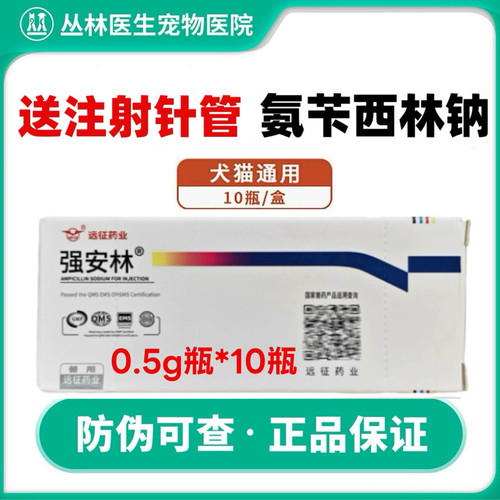 强安林强氨苄西林钠盒抗生素宠物广谱抗菌药犬猫通用产后消炎远征