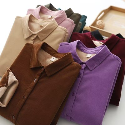 纯棉加绒加厚纯棉衬衫女灯芯绒