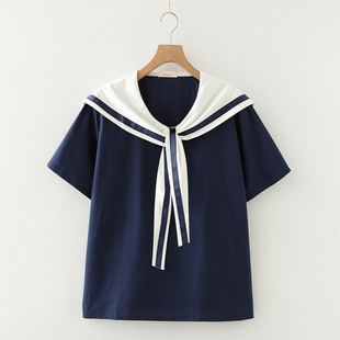 学院风白色衬衫初中学生短袖甜美少女大童夏装高中女生夏季上衣薄