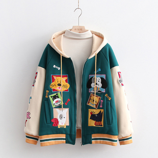 夹棉棒球服毛呢外套女秋冬加厚2024年新款 宽松百搭夹克上衣ins潮