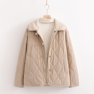 日系复古羊羔毛正反两面穿棉服外套女2025冬季 加厚保暖颗粒绒上衣