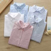 内搭打底上衣外套春季 女条纹纯色春秋新款 衬衣 全棉牛津纺衬衫 日式